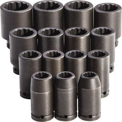 Proto - 15 Piece 3/4" Drive Full Polish Finish Deep Well Impact Socket Set - 12 Points, 19mm to 43mm Range, Metric Measurement Standard - All Tool & Supply