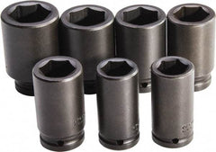 Proto - 7 Piece 3/4" Drive Full Polish Finish Deep Well Impact Socket Set - 6 Points, 26mm to 38mm Range, Metric Measurement Standard - All Tool & Supply