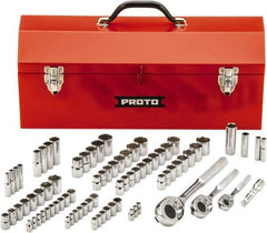 Proto - 81 Piece 1/4", 3/8" & 1/2" Drive Full Polish Finish Deep Well Socket Set - 6, 12 Points, 1/4" to 13/16" (4mm to 19mm) Range, Inch/Metric Measurement Standard - All Tool & Supply