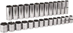 GearWrench - 27 Piece 1/2" Drive Chrome Finish Deep Well Socket Set - 6 Points, 7/16" to 1-1/2" Range, Inch Measurement Standard - All Tool & Supply