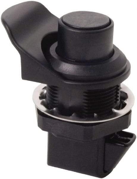 Made in USA - 2.07" Long x 1.13" Wide x .98" High, Push Knob Latch - Plastic, with Black Finish - All Tool & Supply