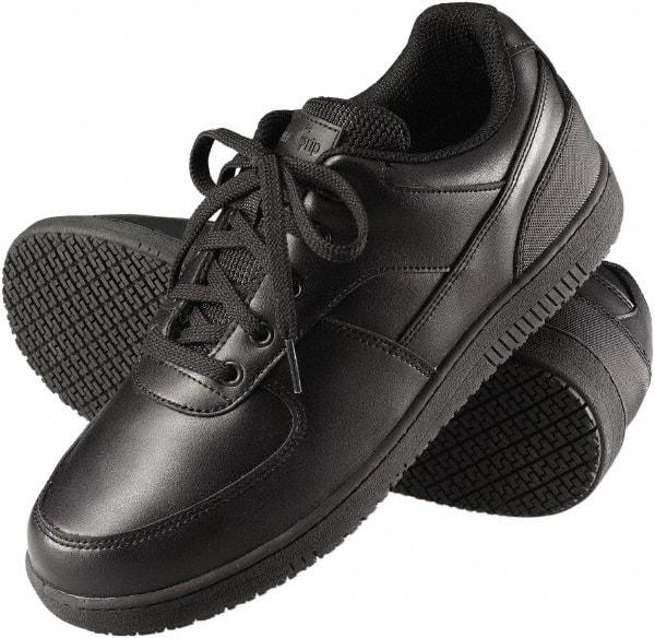 Genuine Grip - Men's Size 7.5 Wide Width Plain Work Shoe - Black, Leather Upper, Rubber Outsole, 4" High, Dielectric, Non-Slip - All Tool & Supply