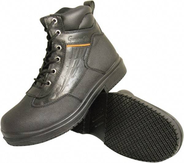 Genuine Grip - Unisex Size 4 Wide Width Steel Work Boot - Black, Leather Upper, Rubber Outsole, 6" High, Dielectric, Non-Slip, Waterproof - All Tool & Supply