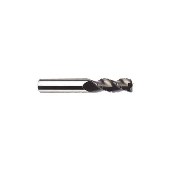 SGS - 3/8" Diam, Coarse Pitch, 1/2" LOC, 3 Flute Solid Carbide 0.02" Corner Radius Roughing End Mill - TiB2 Finish, 4" OAL, 3/8" Shank Diam, Single End, Extended Reach, Centercutting, 38° Helix - All Tool & Supply