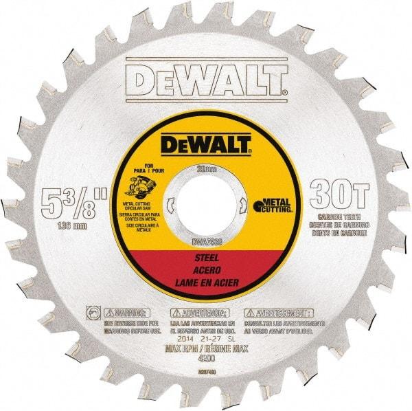 DeWALT - 5-3/8" Diam, 25/32" Arbor Hole Diam, 30 Tooth Wet & Dry Cut Saw Blade - Steel, Crosscutting Action, Standard Round Arbor - All Tool & Supply