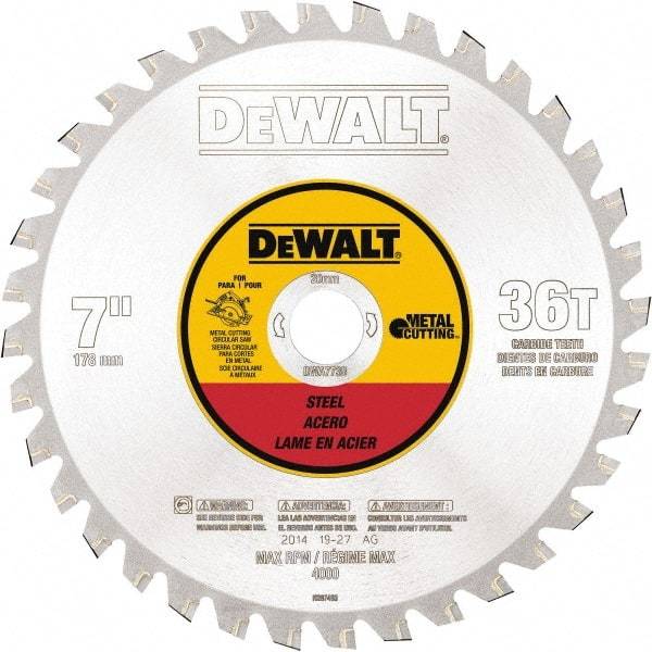 DeWALT - 7" Diam, 25/32" Arbor Hole Diam, 36 Tooth Wet & Dry Cut Saw Blade - Steel, Crosscutting Action, Standard Round Arbor - All Tool & Supply