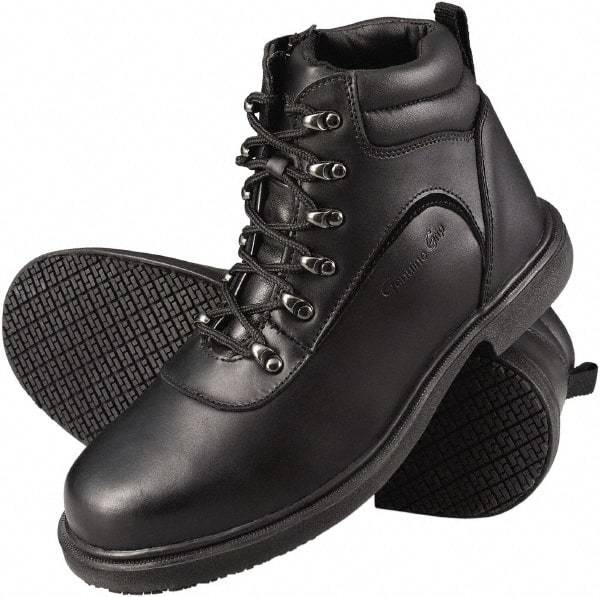 Genuine Grip - Unisex Size 9.5 Medium Width Steel Work Boot - Black, Leather Upper, Rubber Outsole, 6" High, Dielectric, Non-Slip - All Tool & Supply