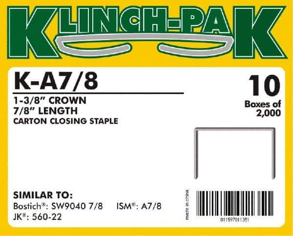 Klinch-Pak - 7/8" Long x 1-3/8" Wide, 0 Gauge Wide Crown Construction Staple - Steel, Copper Finish, Chisel Point - All Tool & Supply