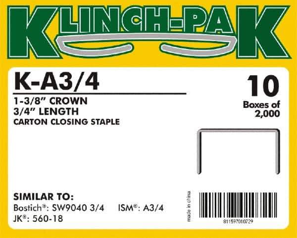 Klinch-Pak - 3/4" Long x 1-3/8" Wide, 0 Gauge Wide Crown Construction Staple - Steel, Copper Finish, Chisel Point - All Tool & Supply