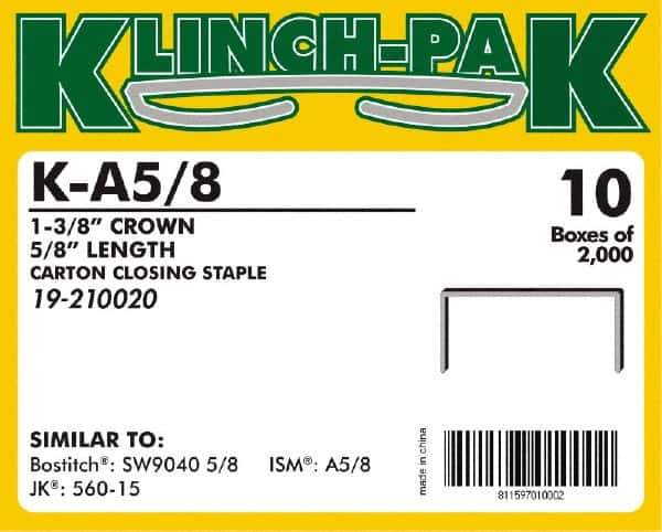 Klinch-Pak - 5/8" Long x 1-3/8" Wide, 0 Gauge Wide Crown Construction Staple - Steel, Copper Finish, Chisel Point - All Tool & Supply