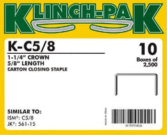 Klinch-Pak - 5/8" Long x 1-1/4" Wide, 0 Gauge Wide Crown Construction Staple - Steel, Copper Finish, Chisel Point - All Tool & Supply