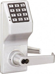 Alarm Lock - Combination Entry Lever Lockset with Key Override - 2-3/4" Back Set, Steel, Brushed Chrome Finish - All Tool & Supply