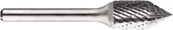 SGS Pro - 1/2" Cut Diam, 1/4" Shank Diam, Cone Head Double Cut Burr - Carbide, Point End, 1" LOC, 1" OAL - All Tool & Supply