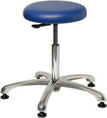 Bevco - 23" Wide x 23" Deep x 18-1/2 to 26" High, Steel Base, Versa Backless Stool Adjustable Height Swivel Stool with Polished Aluminum Base - Vinyl Seat, Blue, Mushroom Glides - All Tool & Supply