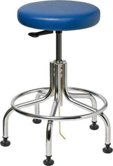 Bevco - 22" Wide x 22" Deep x 19 to 24" High, Steel Base, Versa ESD Backless Adjustable Height Swivel Stool with Chrome Steel Base - Vinyl Seat, Blue, Footring, Mushroom Glides - All Tool & Supply