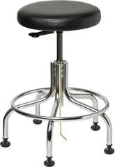 Bevco - 22" Wide x 22" Deep x 19 to 24" High, Steel Base, Versa ESD Backless Adjustable Height Swivel Stool with Chrome Steel Base - Vinyl Seat, Black, Footring, Mushroom Glides - All Tool & Supply