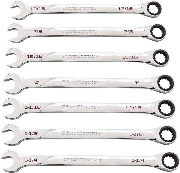 GearWrench - 7 Piece, 13/16" to 1-1/4", Ratcheting Combination Wrench Set - Inch Measurement Standard, Chrome Finish - All Tool & Supply