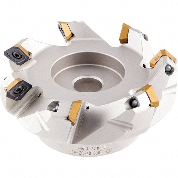 Iscar - 5.37, 5.42, 5.51" Cut Diam, 1-1/2" Arbor Hole, 5.5mm Max Depth of Cut, 42° Indexable Chamfer & Angle Face Mill - 8 Inserts, OE.. 060405\xB6OEMW 060405-AETN\xB6REMT 1505-LM-76 Insert, Right Hand Cut, 8 Flutes, Through Coolant, Series Heliocto - All Tool & Supply