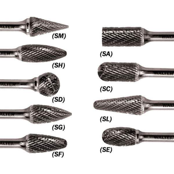 WALTER Surface Technologies - 3/8" Cut Diam, 1/4" Shank Diam, Cylinder Ball End Head Single Cut Burr - Tungsten Carbide, 3/4" LOC, 3-3/4" OAL - All Tool & Supply