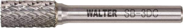 WALTER Surface Technologies - 3/8" Cut Diam, 1/4" Shank Diam, Cylinder Head Double Cut Burr - Tungsten Carbide, 3/4" LOC, 3-3/4" OAL - All Tool & Supply