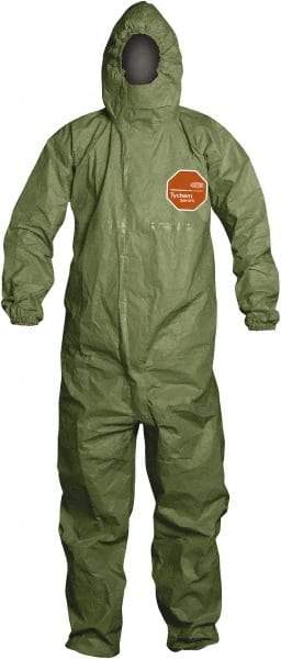 Dupont - Size 4XL Hazmat Chemical Resistant General Purpose Coveralls - Green, Zipper Closure, Elastic Cuffs, Elastic Ankles, Taped Seams - All Tool & Supply