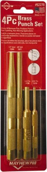 Mayhew - 4 Piece, 3/16 to 3/8", Assorted Brass Punch Kit - Round Shank, Brass, Comes in Carded - All Tool & Supply