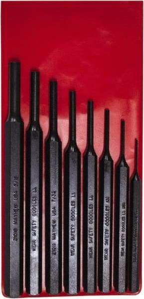 Mayhew - 8 Piece, 1/16 to 5/16", Pro Pin Punch Kit - Round Shank, Steel, Comes in Pouch - All Tool & Supply