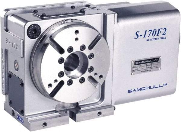 Samchully - 1 Spindle, 240mm Horizontal & Vertical Rotary Table - 250 kg (550 Lb) Max Horiz Load, 185mm Centerline Height, 70mm Through Hole - All Tool & Supply