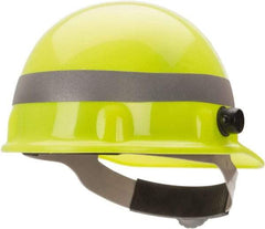 Fibre-Metal - ANSI Type I, Class E Rated, 8-Point, Ratchet Adjustment Hard Hat - One Size Fits Most, Yellow, Standard Brim - All Tool & Supply