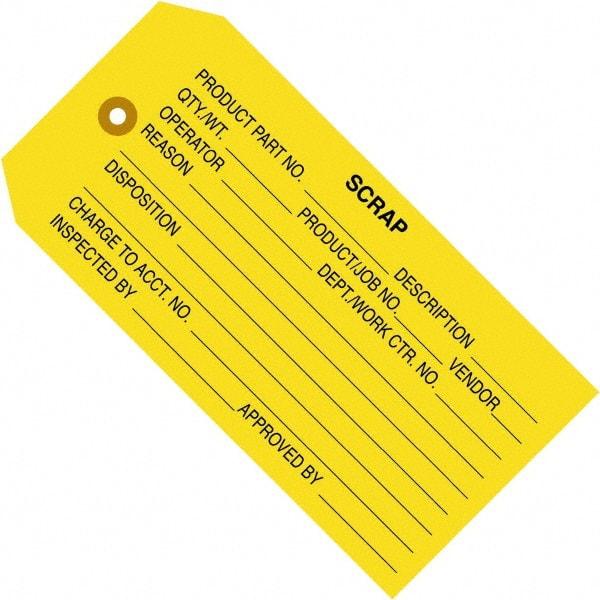 Made in USA - 4-3/4" High x 2-3/8" Long, Scrap, English Safety & Facility Inspection Tag - Yellow Cardstock - All Tool & Supply