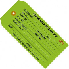 Made in USA - 4-3/4" High x 2-3/8" Long, REPAIRABLE OR REWORK, English Safety & Facility Inspection Tag - Green Cardstock - All Tool & Supply