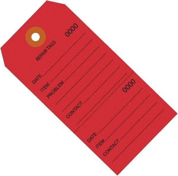 Made in USA - 4-3/4" High x 2-3/8" Long, Repair, English Safety & Facility Inspection Tag - Red Cardstock - All Tool & Supply