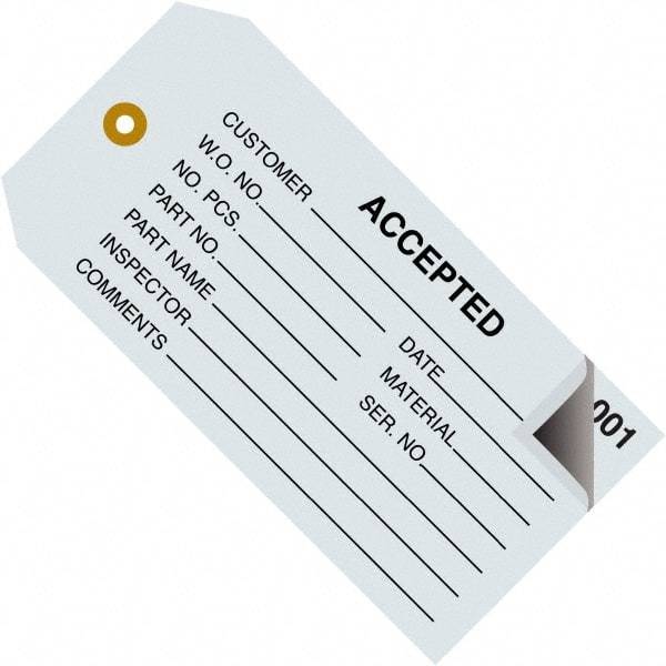 Made in USA - 4-3/4" High x 2-3/8" Long, ACCEPTED, English Safety & Facility Inspection Tag - Blue Cardstock - All Tool & Supply