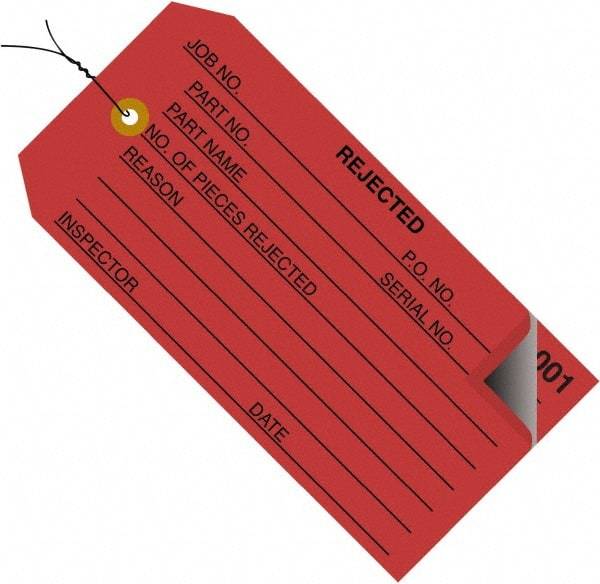 Made in USA - 4-3/4" High x 2-3/8" Long, Inventory, English Safety & Facility Numbered Tag - Red Cardstock - All Tool & Supply