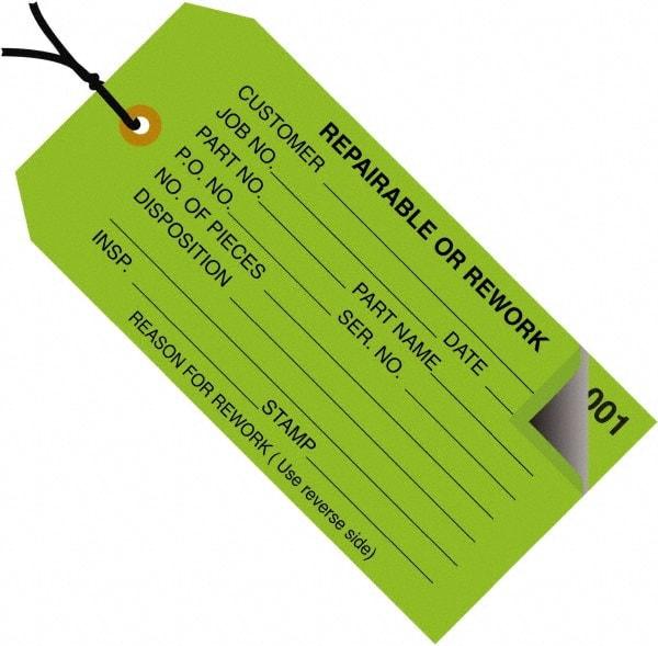 Made in USA - 4-3/4" High x 2-3/8" Long, Inventory, English Safety & Facility Numbered Tag - Green Cardstock - All Tool & Supply