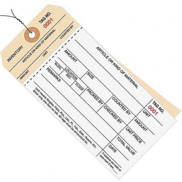 Made in USA - 6-1/4" High x 3-1/8" Long, Inventory, English Safety & Facility Numbered Tag - White & Manila Cardstock - All Tool & Supply