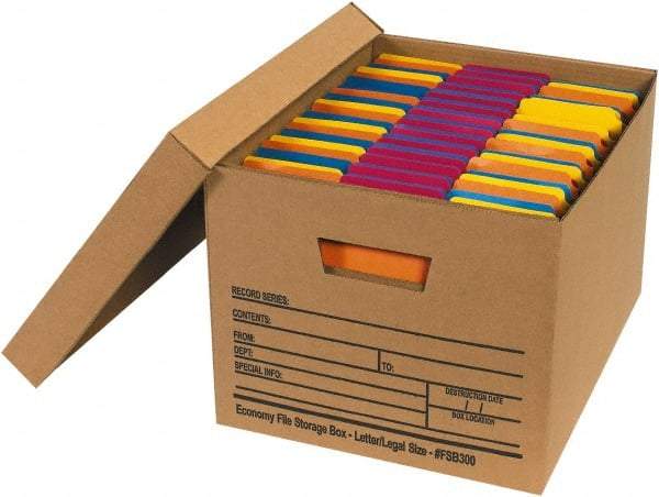 Made in USA - 1 Compartment, 12" Wide x 15" Deep, File Storage Boxes - Corrugated Cardboard, Kraft (Color) - All Tool & Supply