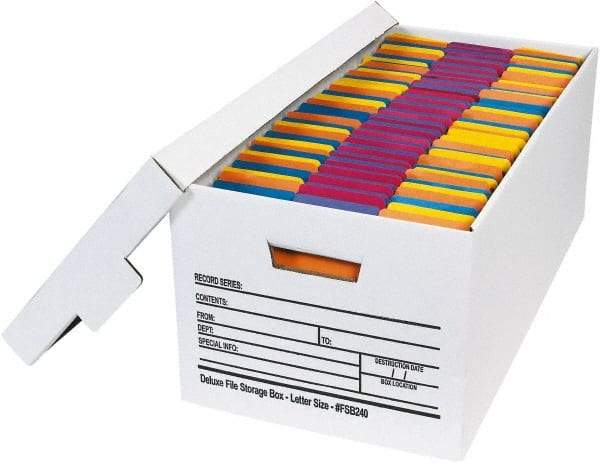 Made in USA - 1 Compartment, 12" Wide x 24" Deep, File Storage Boxes - Corrugated Cardboard, White - All Tool & Supply