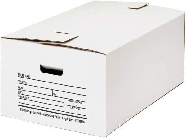 Made in USA - 1 Compartment, 15" Wide x 24" Deep, File Storage Boxes - Corrugated Cardboard, White - All Tool & Supply