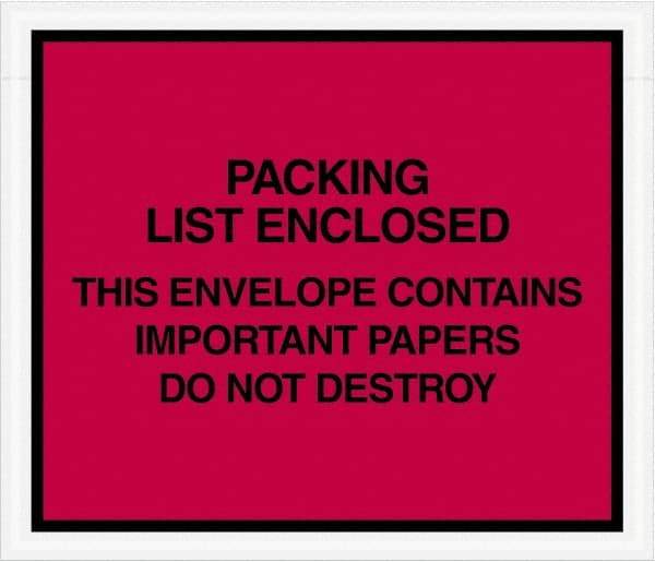 Value Collection - 1,000 Piece, 7" Long x 6" Wide, Packing List Envelope - Important Papers Enclosed, Red - All Tool & Supply