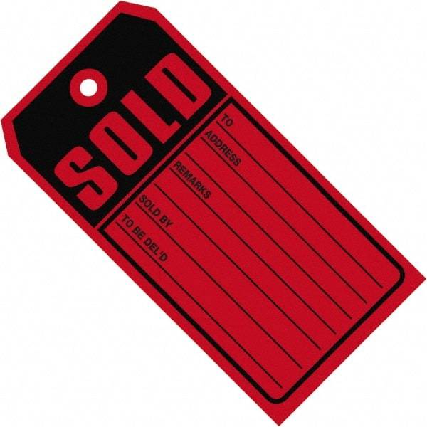 Made in USA - 4-3/4" High x 2-3/8" Long, Sold, English Safety & Facility Retail Tag - Red & Black Cardstock - All Tool & Supply