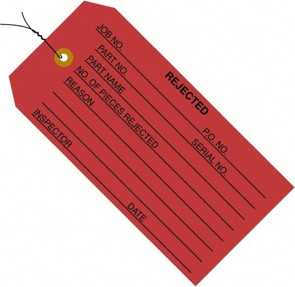 Made in USA - 4-3/4" High x 2-3/8" Long, REJECTED, English Safety & Facility Inspection Tag - Red Cardstock - All Tool & Supply