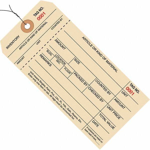 Made in USA - 6-1/4" High x 3-1/8" Long, Inventory, English Safety & Facility Numbered Tag - Manila Cardstock - All Tool & Supply