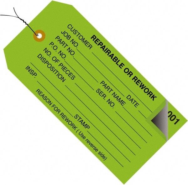 Made in USA - 4-3/4" High x 2-3/8" Long, Inventory, English Safety & Facility Numbered Tag - Green Cardstock - All Tool & Supply