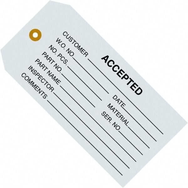 Made in USA - 4-3/4" High x 2-3/8" Long, ACCEPTED, English Safety & Facility Inspection Tag - Blue Cardstock - All Tool & Supply