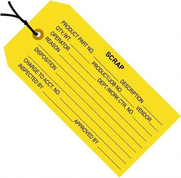 Made in USA - 4-3/4" High x 2-3/8" Long, Safety & Facility Blank Tag - Yellow Cardstock - All Tool & Supply