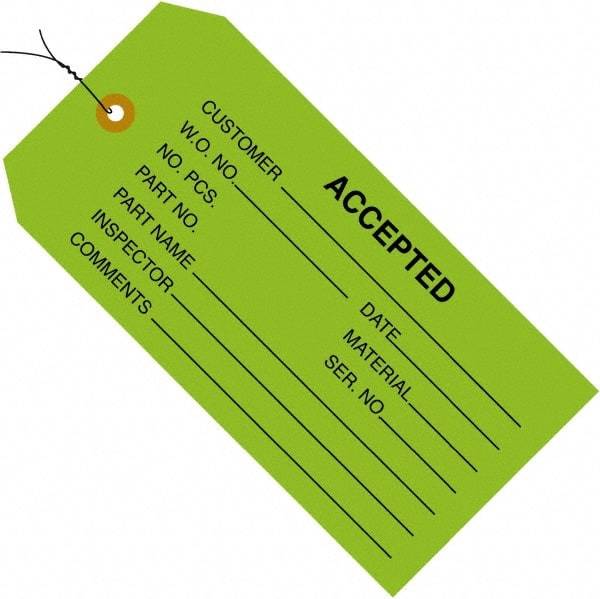 Made in USA - 4-3/4" High x 2-3/8" Long, ACCEPTED, English Safety & Facility Inspection Tag - Green Cardstock - All Tool & Supply