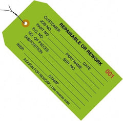 Made in USA - 4-3/4" High x 2-3/8" Long, REPAIRABLE OR REWORK, English Safety & Facility Inspection Tag - Green Cardstock - All Tool & Supply