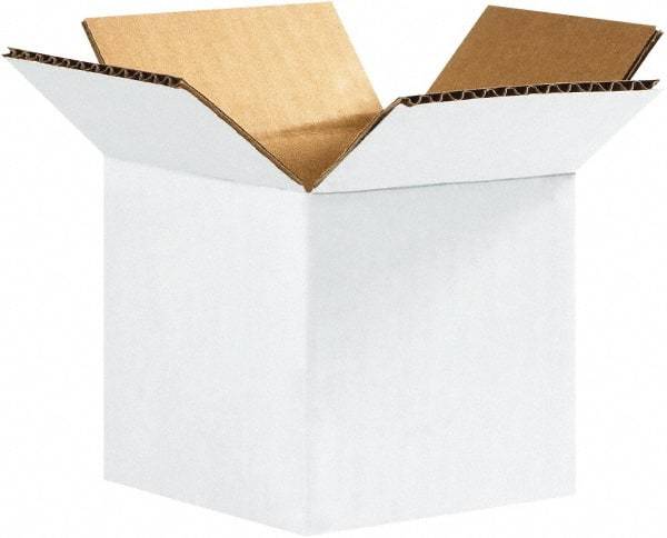 Made in USA - 4" Wide x 4" Long x 4" High Square Corrugated Shipping Box - 1 Wall, White, 65 Lb Capacity - All Tool & Supply