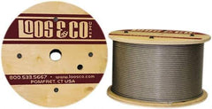 Loos & Co. - 1/16" x 3/64" Diam, Stainless Steel Wire Rope - 270 Lb Breaking Strength, 7 x 7, Vinyl Coating - All Tool & Supply